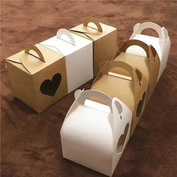 50Pcs/Daug Kraft Popieriaus Dėžutė Pakuotės Vestuves Dovanų Dėžutės Su Skaidrios PVC Langai, Rankų darbo Mažas Pyragas Atlikti Dėžės