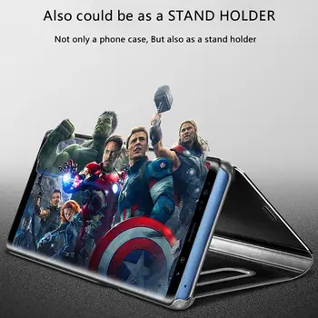 50PCS Samsung Galaxy S8 Plius Note8 / P9/ S9 plus Clear vaizdo Veidrodėlis Odos Apversti Stand Case Cover 
