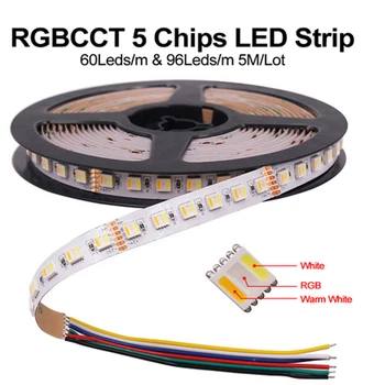 5IN1 RGB+BMT LED Juosta 5050 60leds 30Leds 96Leds/m, 5 Spalvų 1 chip CW+RGB+WW RGBW RGBWW lanksti Led Juostelė Šviesos 12V 24V
