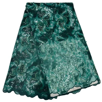 (5yards/vnt) aukštos kokybės smaragdas žalia Afrikos organza nėrinių audinys su allover sequind siuvinėjimo šalis suknelė OP56