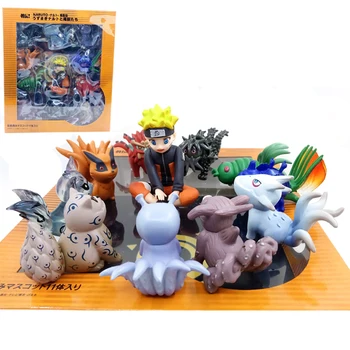 6-9cm Anime Naruto Q Versija 10 Modelių Ninetales Naruto Pav Vaikystės Uodega Žvėris Dėžutė Kiaušinių Veiksmų Skaičius, PVC Modelis Žaislą Dovanų