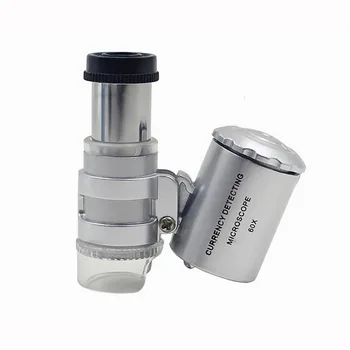 60X Mini Papuošalai Didinamojo stiklo, Mikroskopu Didinamąjį Su 2 Led Ir UV Kišenėje Juvelyras Loupe Zoom Įrankis