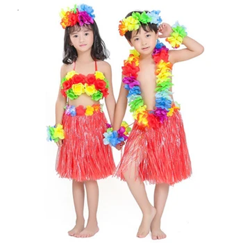 6pcs/set 40cm Vaikai Hawaiia Hula Sijonas Rankogaliai Girliandą Lankelis Atogrąžų vaikų Suknelė Iki Švenčių Šalis Tiekia 10 spalvų