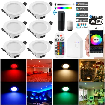6X 9W 5W RGB Šiltas šaltai Balta 5in1 LED Lubų Lempa Skydelyje Žemyn Šviesos WI-fi/Bluetooth Žibintai APP/Muzikos Valdytojas Laikmatis Dimeris