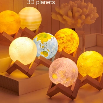 8pcs šviesos toys3D Spausdinti Aštuonių Planetų Lempos Naktį Šviesos Paliesti, Paglostyti Mėnulio šviesos Su 3Colors