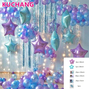 90pcs 18inch Perlas Šviesiai Violetinės Mėlynos spalvos Folija Latekso Helio Balionai Kutais, Lietaus Užuolaidos Vestuvių Kūdikio Gimtadienio Dekoracijos