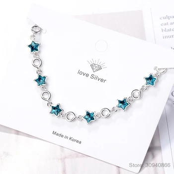 925 Sterling Silver Blue Crystal Star Žavesio Apyrankės Moterims Aukštos Kokybės Lady Mados Šaliai, Papuošalai