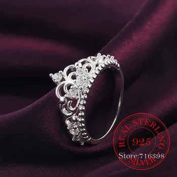 925 Sterlingas Sidabro Papuošalai Derliaus Prabangus Crystal Crown Vestuvių Sidabro Žiedai Moterų Mados Anel De Prata Bijoux Gif
