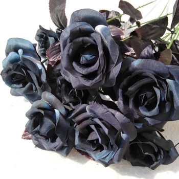 9pcs/Set Dirbtinės Juodosios Rožės Gėlių Puokštė Modeliavimas Augalų Nekilnojamojo Touch Netikrą Gėlės Namuose Vestuvių Dekoravimas Gėlių