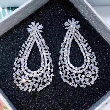 AAA kubinis cirkonis šakės parametrą big unikalus dizainas gėlių lašas auskarai brincos moterų šalis vestuvių ausies priedai