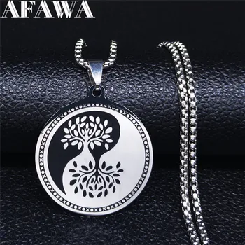 AFAWA Yin Yang Aštuonių Diagramų Gyvybės Medžio, Nerūdijančio Plieno Karoliai Moterys Sidabro Spalvos Širdies Karoliai & Karolius, Papuošalai N4006S