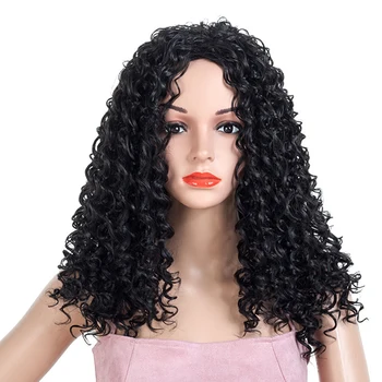 Afro Sintetinių ombre keistą garbanotas perukas 59cm ilgio juoda burg curl perukai moterims