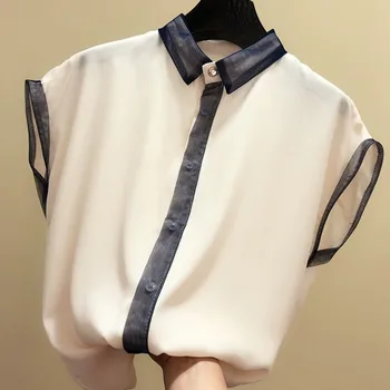 Akių kratinys šifono moterų marškiniai 2020 metų vasaros naują turn-žemyn apykaklės rankovėmis mygtuką slim kieta panele elegantiškas marškinėliai outwear viršūnės