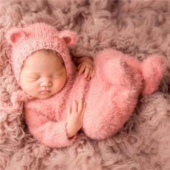 Alpaka Naujagimių Mezgimo Meškiukas Bendrą Aprangą Fotografijos Rekvizitai Purus Baby girl Romper variklio Dangtis, nustatyti Nuotraukų rekvizitai