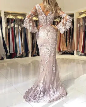 Alyvinė Musulmonų Vakaro Suknelė su Rankovėmis vestidos largos Nėrinių Zawalcowany Islamo Dubajus Libanas Undinė Elegantiškas Ilgas Vakare Gown