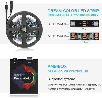 Ambilight-Kit USB LED Šviesos Juostelės 5050 RGB Svajonių Spalva ws2812b Juostelės TV KOMPIUTERIO Ekrano Apšvietimas Apšvietimo 1M 2M 3M 4M 5M