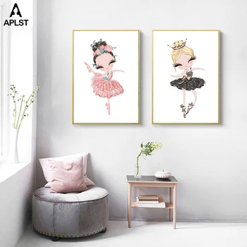 Animacinių filmų Ballerina Pink Baby Girl Plakatas Vaikams vaikų Darželio Drobė Spausdinti Tapybos Baleto Bateliai Swan Sienos Menas Nuotraukas, Vaikų Kambarys