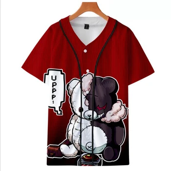 Anime Danganronpa Monokuma Juoda Balta Meška 3D Spausdinimo Trumpas Rankovės Hip-Hop Laisvi Marškinėliai, Beisbolo Jersey Cosplay Kostiumas