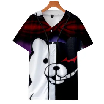 Anime Danganronpa Monokuma Juoda Balta Meška 3D Spausdinimo Trumpas Rankovės Hip-Hop Laisvi Marškinėliai, Beisbolo Jersey Cosplay Kostiumas