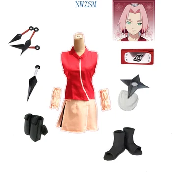 Anime Naruto, Sakura Haruno Cosplay kostiumai, Naruto Shippuden Kostiumas Moterims Mergina Dress nemokamas pristatymas ir aukštos kokybės kostiumas