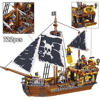 Apšviesti Piratų Laivai Modelis Karo Laivai Karibų Piratai Karalystės Duomenys Statybiniai Blokai, Plytos, Žaislai vaikams Kalėdų dovana
