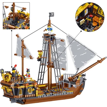 Apšviesti Piratų Laivai Modelis Karo Laivai Karibų Piratai Karalystės Duomenys Statybiniai Blokai, Plytos, Žaislai vaikams Kalėdų dovana