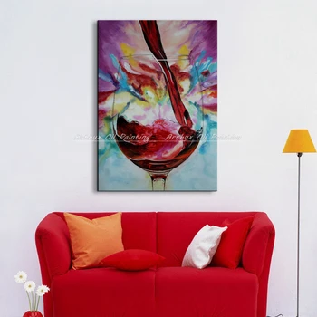 Arthyx Rankomis Dažyti Žavinga Kilnus Raudono Vyno Stiklo Tapybos Abstrakčios Drobės Sienos Meno Nuotrauką Kambarį Namo Apdaila