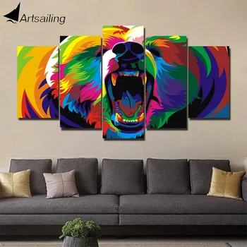 Artsailing 5 gabalas tapybos spalvinga liūtas tapybos liūtas, dramblys šuo žirafa erelis lokys gyvūnų tapybos sienos menas drobė HD spausdinti