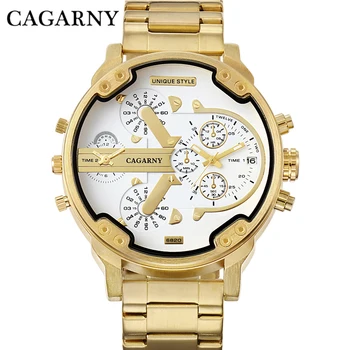 Aukso laikrodis Vyrams, Garsaus Prekės ženklo Cagarny Vyrų Kvarciniai Laikrodžiai Vyras Nerūdijančio Plieno Dviguba Kartus Karinės Relogio Masculino Vyrų Laikrodis