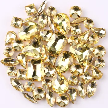 Aukso letena nustatymas 50pcs/maišą figūros derinys Jonquil stiklo kristalų siūti kalnų krištolas vestuvių suknelė, batai, krepšiai 