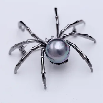 Aukštos kokybės Pearl Black Spider Gyvūnų Sagės Papuošalai, Prabangūs Moterų Mados Kietas Cirkonis Moterų Corsage Kalėdų Priedai