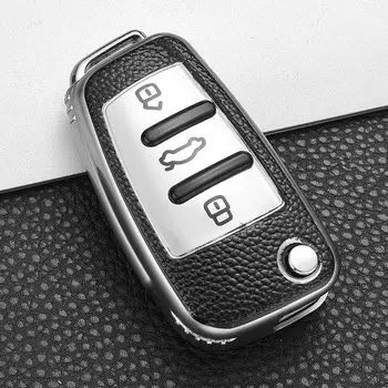 Automobilio raktas padengti Audi A3 S3, A4, S4 c5 c6 A6 A8 TT Q7 3 Mygtukai Lankstymo Nuotolinio Fob Raštas Dangtelis Juodas Keychain Maišelį Auto