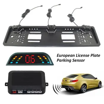 Automobilių Stovėjimo Jutiklių Rinkinys Auto Atbulinės eigos Radaro Europos Licencijos Veidrodinis Fotoaparatas Priekio Atgal, Automobilio Galinio vaizdo skaitmeninis LCD Ekranas