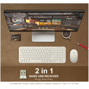 B. O. W Įkraunamą Klaviatūrą ir Pelę, USB, 2.4 GHZ, Belaidis 96 Turas Klavišus Gana Rašyti apie Kompiuterinius/Desktop/PC /Laptop-Pink