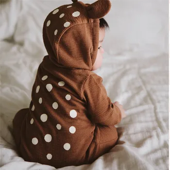 Baby Brown 3D Elnias Romper Medvilnę Rudenį 2019 Sika Elniai ilgomis Rankovėmis Mergaitė Berniukas Drabužius Mielas Žiemos Gobtuvu Jumpsuit Kūdikių