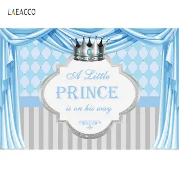 Baby Shower Fone Pavaizduotas Mažasis Princas Yra Jo Būdas Šviesiai Mėlyna Uždanga Karūna Juostele Fotografijos Foną, Photocall Foto Studija