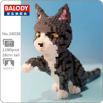 Balody 16038 persų Katės Pilkos spalvos Kačiukas Gyvūnų 1190pcs 3D Modelį 