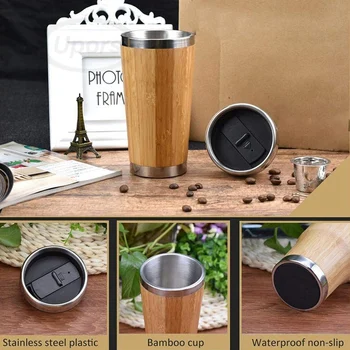Bambuko Kavos Puodelis Nerūdijančio Plieno Kavos Kelionės Puodelis Su Nepralaidžiose Padengti Izoliuoti Kavos Lydintis Taurės Daugkartinio Naudojimo Puodelio
