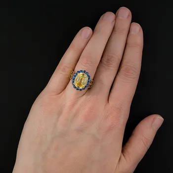Bamos Geltona & Blue Cirkonis Antikvariniai Žiedas Prabanga Ovalo Formos Sužadėtuvių, Vestuvių Žiedai Moterims Derliaus Aukso Spalvos Papuošalai Geriausia Dovana