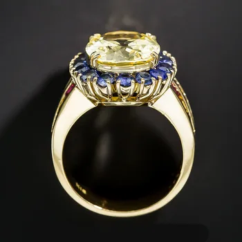 Bamos Geltona & Blue Cirkonis Antikvariniai Žiedas Prabanga Ovalo Formos Sužadėtuvių, Vestuvių Žiedai Moterims Derliaus Aukso Spalvos Papuošalai Geriausia Dovana