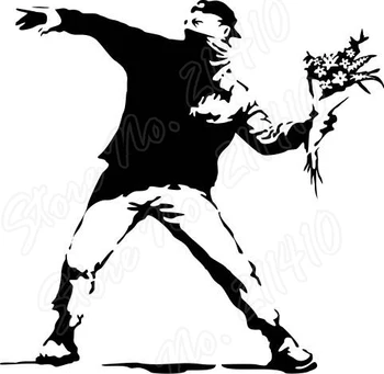 Banksy Gėlių Protestuotojas Sienos Lipdukas Lipdukas Banksy Stiliaus Sienos Lipdukas Miegamojo Puošimas Nuimamas Vinilo Meno Siena Lipdukas B139