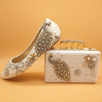 BaoYaFang White pearl Moterų vestuvių batai su atitikimo krepšiai nuotaka aukštakulniai platformos batai Povas Ponios Paty batų ir maišelis