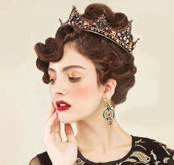 Baroko Stiliaus Perlas Karūna Šalies Prom Derliaus Tiara Visą Kristalų Didelis Karalius Ir Karalienė Tiara Derliaus Nuotakos Vestuvių Plaukų Aksesuarai