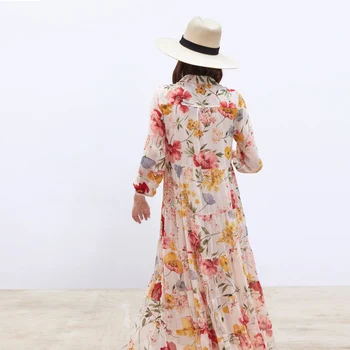 BEFORW 2020 Mados Moterų Derliaus Gėlių Spausdinti Atsitiktinis Palaidų Ilga Suknelė Moterų Elegantiškas Aukšto Juosmens Marškinėliai Šifono Suknelė Vestidos