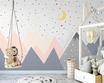Beibehang Individualų Šiaurės rankomis dažyti naują geometrinių kalnų vaikų kambario tapetai žvaigždėto dangaus fonas