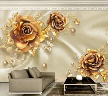 Beibehang Užsakymą tapetai 3d prabanga aukso papuošalai gėlių šilko, papuošalais TV fono sienos 5d freskos kambarį 8d papel de parede