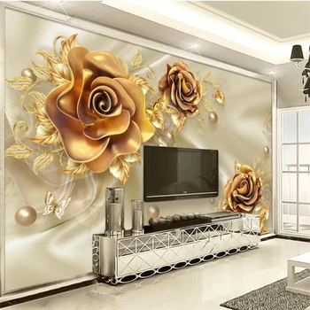 Beibehang Užsakymą tapetai 3d prabanga aukso papuošalai gėlių šilko, papuošalais TV fono sienos 5d freskos kambarį 8d papel de parede
