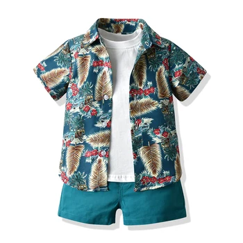 Berniukų Drabužiai marškinėliai + Gėlės Marškinėliai + Šortai 3 VNT./Nustatyti Mažylis Berniukas Atostogų Suknelė Mados Vaikas Drabužiai Paplūdimio Medvilnės Havajai