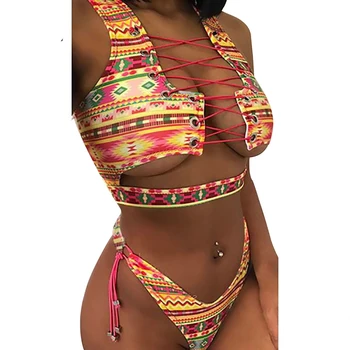 Bikini 2020 M Sexy Push Up Naują Afrikos Spausdinti Thong Nėrinių Maudymosi Kostiumėliai, Biquini Maudymosi Kostiumas Swimsuit Moterys 2 Vnt Bikini Brasileño