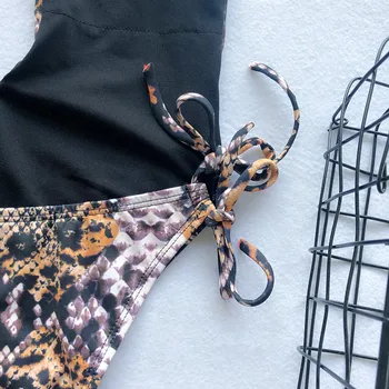 Bkning Gilia V Maudymosi vientisas Kostiumai Gyvatė Spausdinti Plaukimo Kostiumas Moterims maudymosi Kostiumėliai, 2021 M. Vasarą Backless Bikini Leopardas